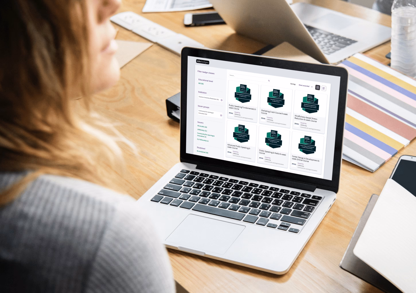 Laptop showing the edubadges platform