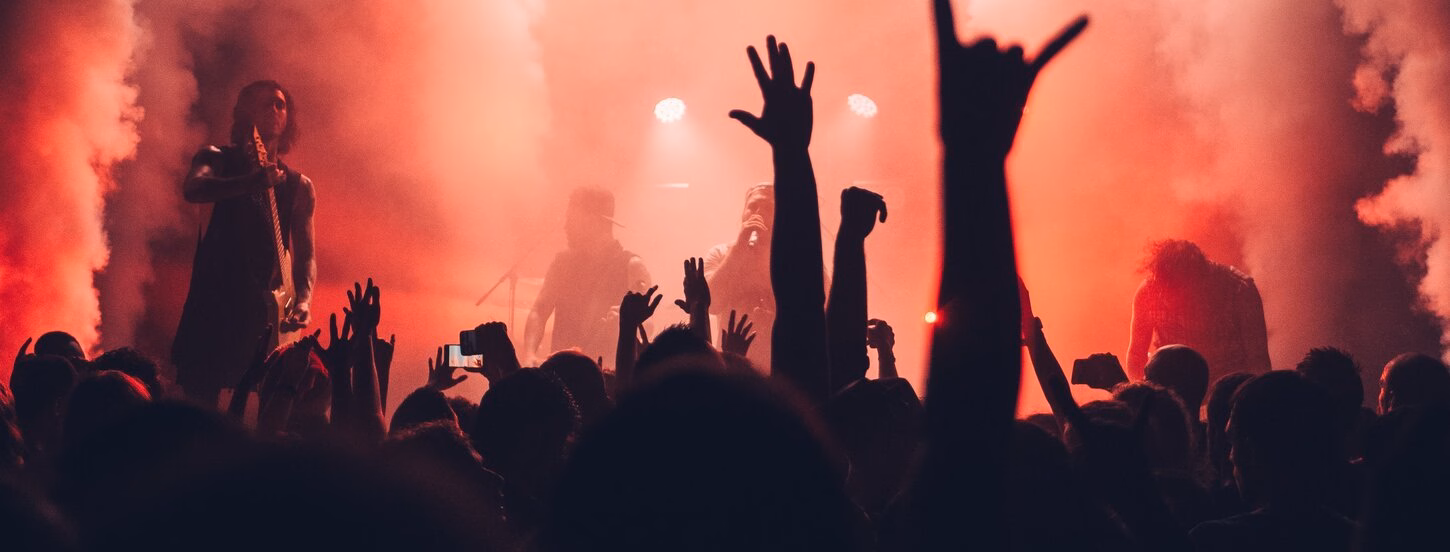 People holding up hands at concert