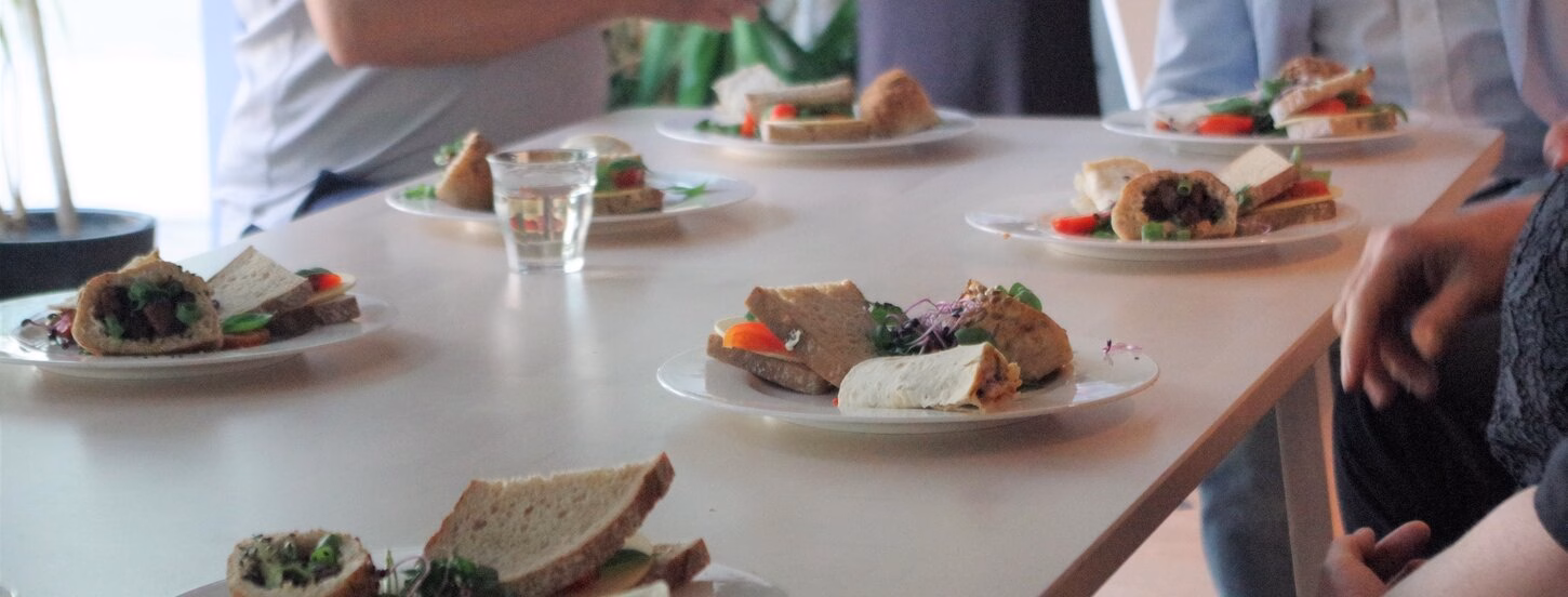 Plates with vegan food on a table