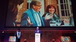 Ed Brinksma gives his farewell speech on stage during the Opening Academic Year, to his left is his successor Annelien Bredenoord.