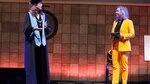 Annelien Bredenoord and host Desiree Hoving on stage during the Opening Academic Year.