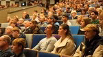 Prospective students sit in a lecture hall during the bachelor open day.