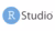 RStudio logo, blue circle with white “R” and gray “Studio” text
