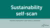 Graphic with white title ‘Sustainability self-scan’ and exploring sustainability subtitle on green background.