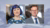 Smiling woman with purple hair in floral top and bespectacled man in suit over blurred city skyline