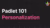 Donkere grafische achtergrond met Padlet-logo, titel ‘Padlet 101’ en roze tekst ‘Personalization’