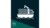 Een wit containerschip met een kraan en golven tegen een donkerblauwgroene achtergrond.